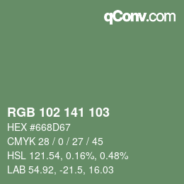 カラーコード: RGB 102 141 103 | qconv.com