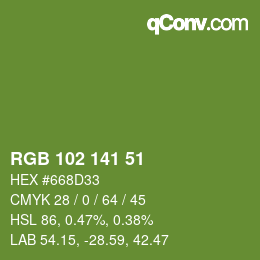 Color code: RGB 102 141 51 | qconv.com