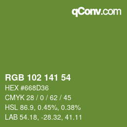 颜色代码: RGB 102 141 54 | qconv.com