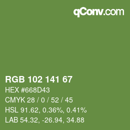 Color code: RGB 102 141 67 | qconv.com