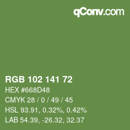 Color code: RGB 102 141 72 | qconv.com
