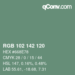 Color code: RGB 102 142 120 | qconv.com