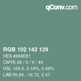 Color code: RGB 102 142 129 | qconv.com