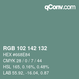 Color code: RGB 102 142 132 | qconv.com
