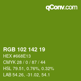 Color code: RGB 102 142 19 | qconv.com