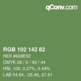 Color code: RGB 102 142 82 | qconv.com