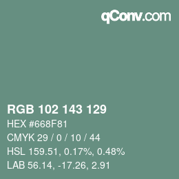 カラーコード: RGB 102 143 129 | qconv.com