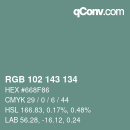 Color code: RGB 102 143 134 | qconv.com