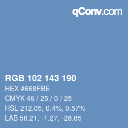 Color code: RGB 102 143 190 | qconv.com