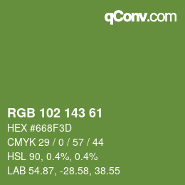 Color code: RGB 102 143 61 | qconv.com