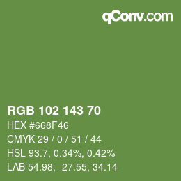 Color code: RGB 102 143 70 | qconv.com