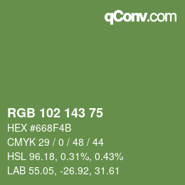 Color code: RGB 102 143 75 | qconv.com
