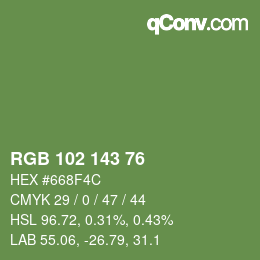 Color code: RGB 102 143 76 | qconv.com