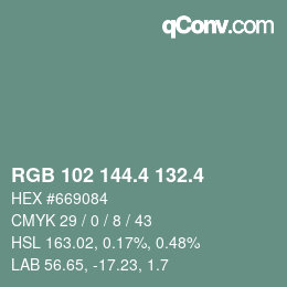 カラーコード: RGB 102 144.4 132.4 | qconv.com