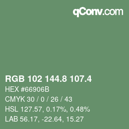 カラーコード: RGB 102 144.8 107.4 | qconv.com