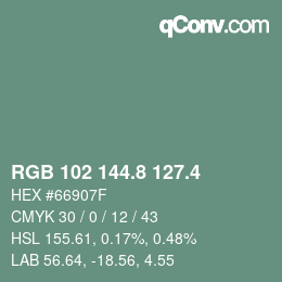 カラーコード: RGB 102 144.8 127.4 | qconv.com