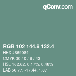 カラーコード: RGB 102 144.8 132.4 | qconv.com