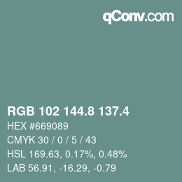 カラーコード: RGB 102 144.8 137.4 | qconv.com