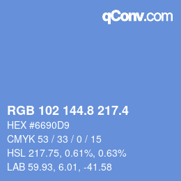 カラーコード: RGB 102 144.8 217.4 | qconv.com