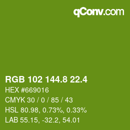 カラーコード: RGB 102 144.8 22.4 | qconv.com