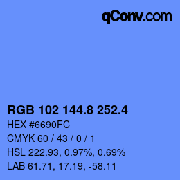 カラーコード: RGB 102 144.8 252.4 | qconv.com