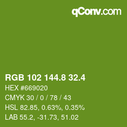 カラーコード: RGB 102 144.8 32.4 | qconv.com
