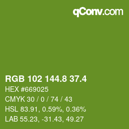 カラーコード: RGB 102 144.8 37.4 | qconv.com