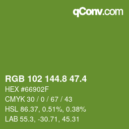 カラーコード: RGB 102 144.8 47.4 | qconv.com