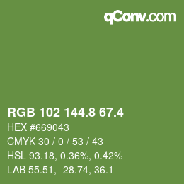 カラーコード: RGB 102 144.8 67.4 | qconv.com