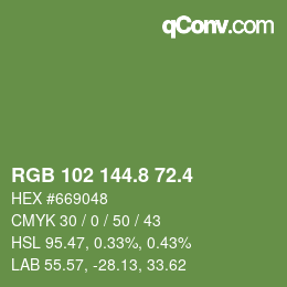 カラーコード: RGB 102 144.8 72.4 | qconv.com
