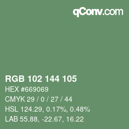 Color code: RGB 102 144 105 | qconv.com