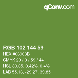 Color code: RGB 102 144 59 | qconv.com