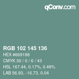 颜色代码: RGB 102 145 136 | qconv.com
