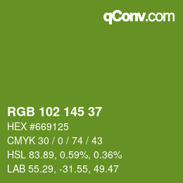 Color code: RGB 102 145 37 | qconv.com