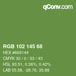 Color code: RGB 102 145 68 | qconv.com