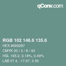 カラーコード: RGB 102 146.6 135.6 | qconv.com