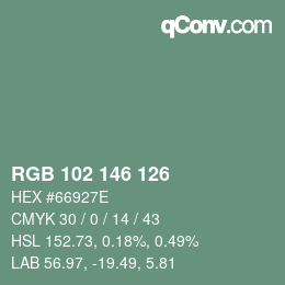 Color code: RGB 102 146 126 | qconv.com