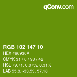 Color code: RGB 102 147 10 | qconv.com