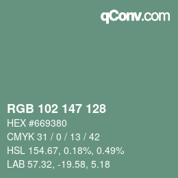 Color code: RGB 102 147 128 | qconv.com