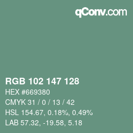 カラーコード: RGB 102 147 128 | qconv.com