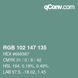 Color code: RGB 102 147 135 | qconv.com