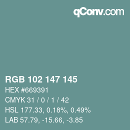 Color code: RGB 102 147 145 | qconv.com