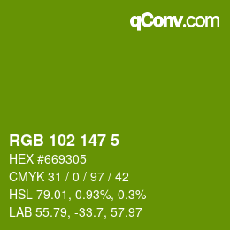 Color code: RGB 102 147 5 | qconv.com