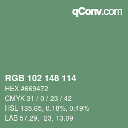 カラーコード: RGB 102 148 114 | qconv.com
