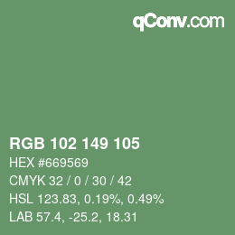 Color code: RGB 102 149 105 | qconv.com