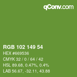 Color code: RGB 102 149 54 | qconv.com