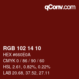 Color code: RGB 102 14 10 | qconv.com