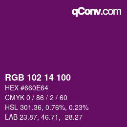 Color code: RGB 102 14 100 | qconv.com