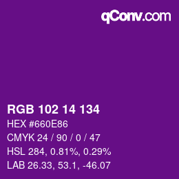Color code: RGB 102 14 134 | qconv.com