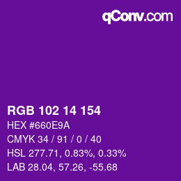 Color code: RGB 102 14 154 | qconv.com